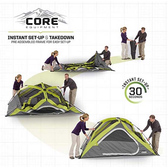 Core Equipment 4 Person Instant Dome Tent - Easy Setup