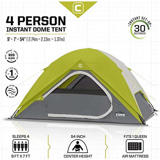Core Equipment 4 Person Instant Dome Tent Specification