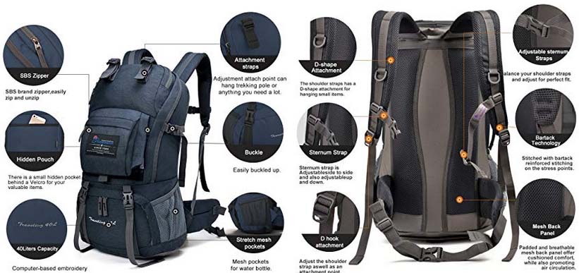 MOUNTAINTOP 28L 40L Hiking Backpack Camping