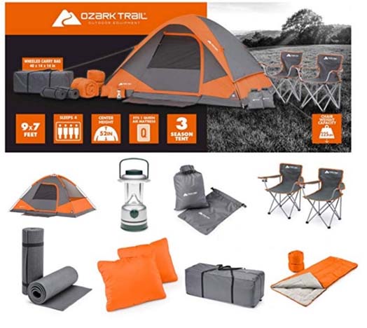 Ozark Trail 4-Person Tent 22 piece Camping Combo Set - Complete Kit