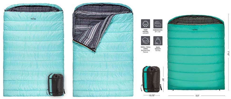 Teton Sports Mammoth Queen Size Double Sleeping Bag - Camping Gift Ideas for couples