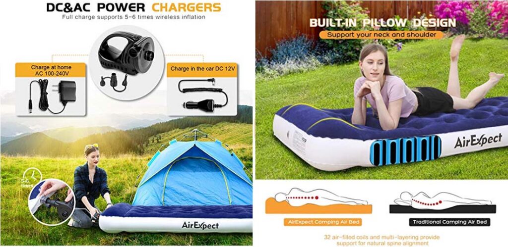 Air Mattress Camping AirBed Queen Size - AirExpect Leak Proof Inflatable Mattress