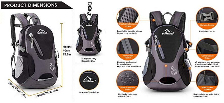 Sunhiker Small Cycling Hiking Backpack Water Resistant Travel Backpack - Specifications