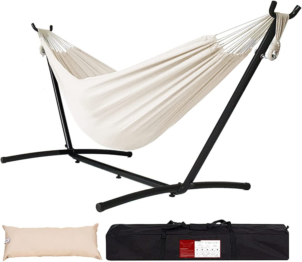 Lazy Daze Double Cotton Hammock with Space Saving Steel Stand - Hammock for Apartment Balcony