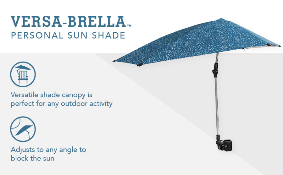 Versa-Brella umbrellas providing shade in various outdoor settings.