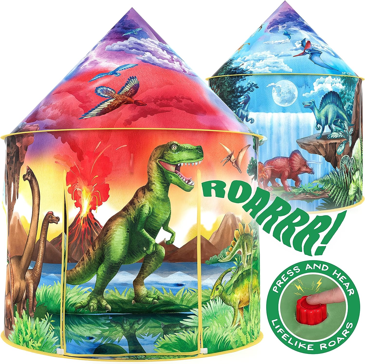 WO Dinosaur Discovery Kids Tent with Roar Button, Dinosaur Tent, Christmas Gifts, Pop Up Tent for Kids, Dinosaur Toys for Kids Girls  Boys, Kids Tent Indoor  Outdoor