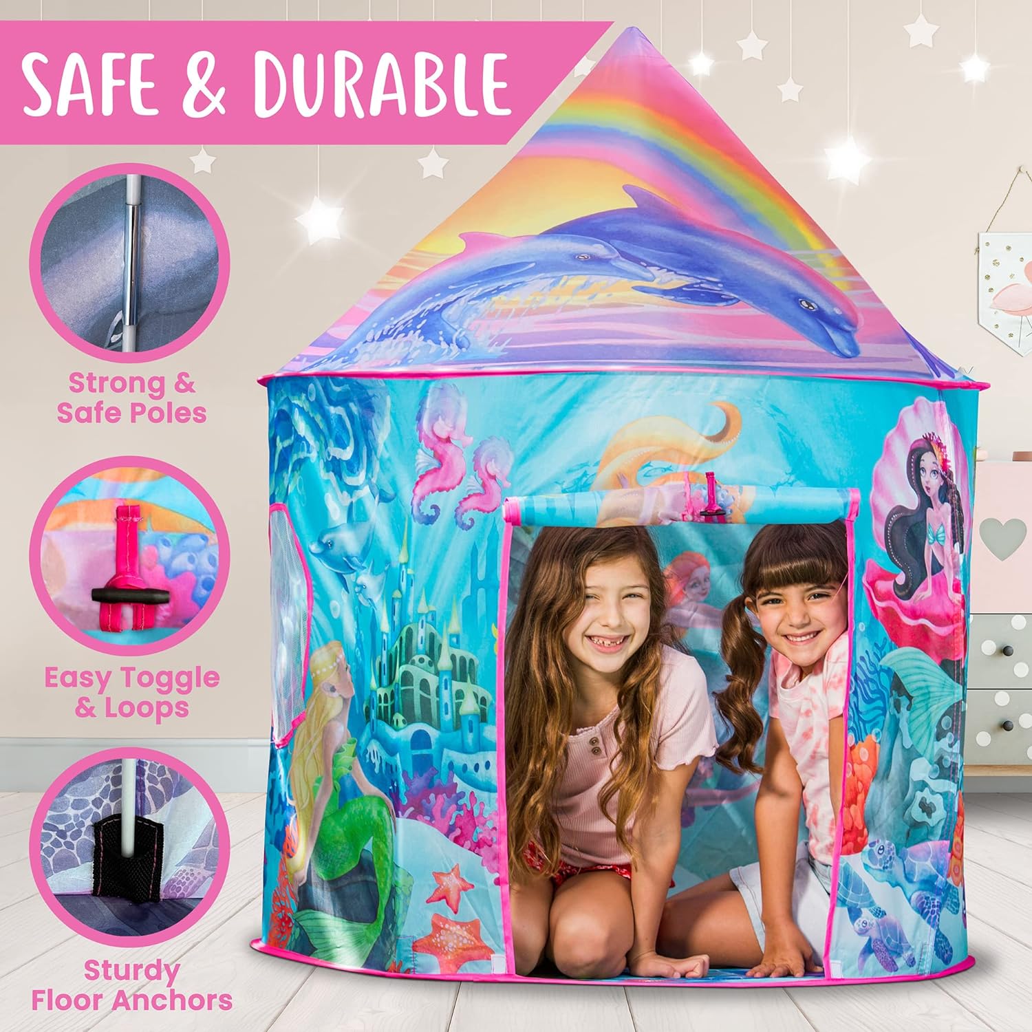 WO Dinosaur Discovery Kids Tent with Roar Button, Dinosaur Tent, Christmas Gifts, Pop Up Tent for Kids, Dinosaur Toys for Kids Girls  Boys, Kids Tent Indoor  Outdoor