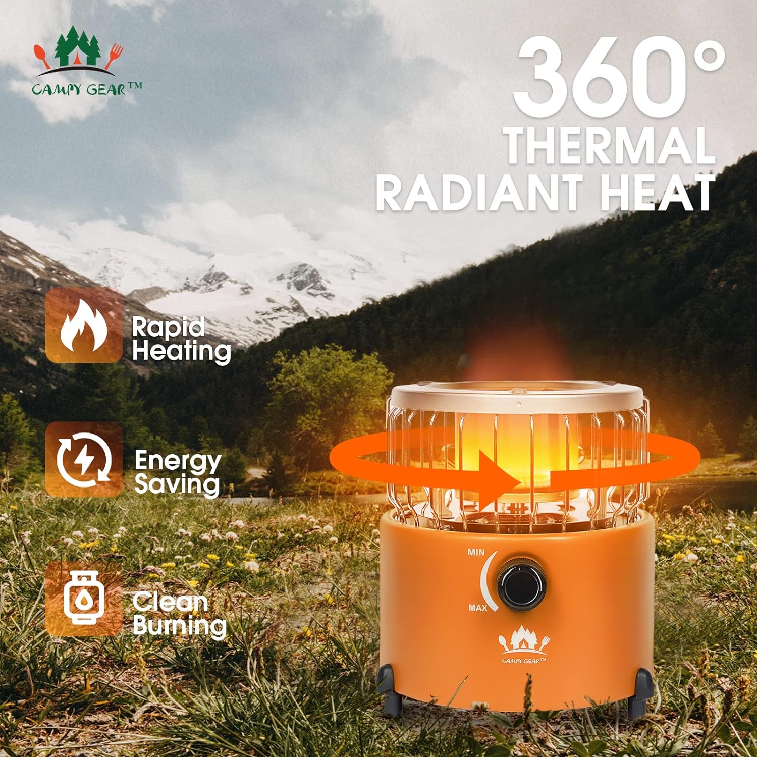 Campy Gear Chubby 2 in 1 Portable Propane Heater  Stove, Outdoor Camping Gas Stove Camp Tent Heater for Ice Fishing Backpacking Hiking Hunting Survival Emergency (Orange , 9,000 BTU -Pro)