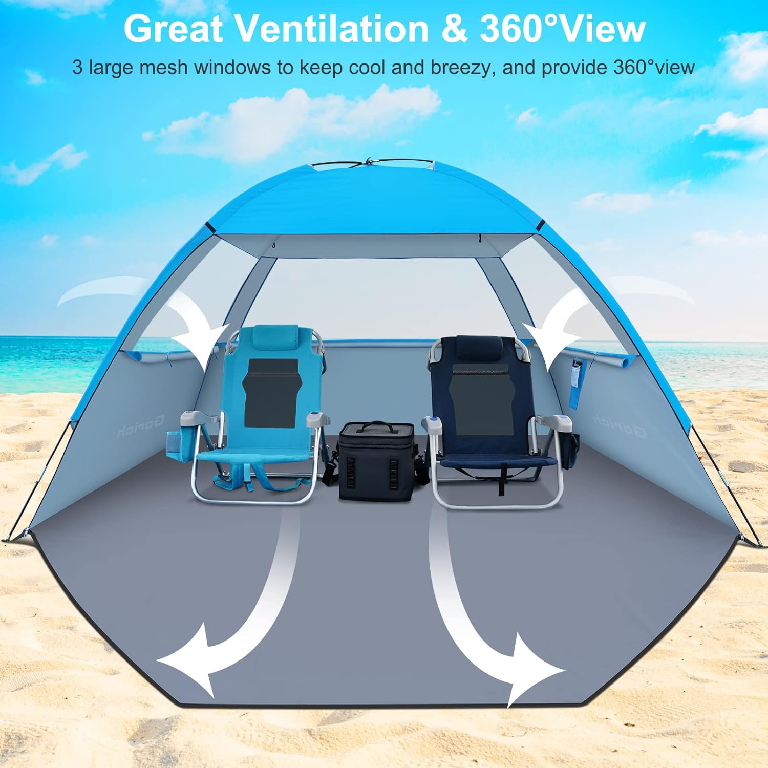 Gorich Beach Tent, Beach Shade Tent for 3/4-5/6-7/8-10 Person with UPF 50+ UV Protection, Portable Beach Tent Sun Shelter Canopy, Lightweight  Easy Setup Cabana Beach Tent
